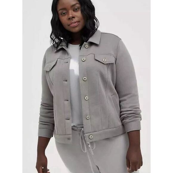 Torrid Gray Fleece Lined Trucker Shacket Jacket Button Up Sz 4x - Picture 12 of 13
